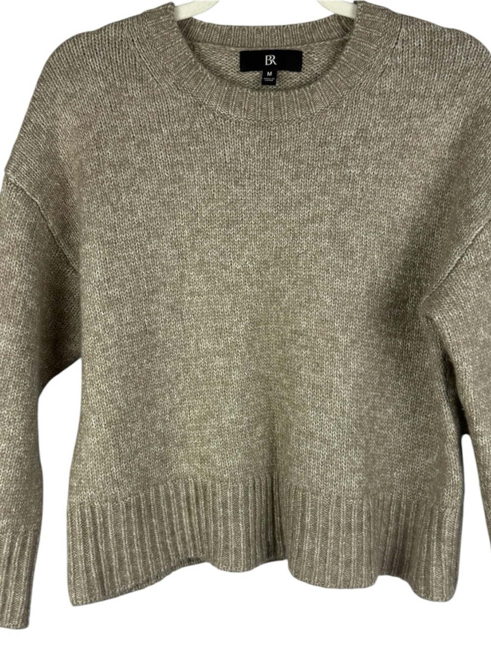 Banana Republic Wool Blend Crewneck Sweater Medium Beige Marled Knit Relaxed
